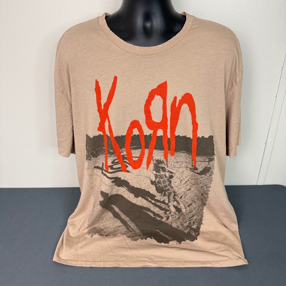 Mad Engine Korn T Shirt Mens XL 1995 Tour Tan Graphic Nu Metal Short Sleeve Tee